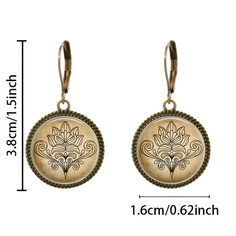 2pcs Cyan Classic Pendant Earrings Set, Lotus Center Design